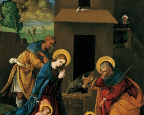 Ludovico Mazzolino, Adorazione del Bambino con san Giovannino, 1526. Collezione Grimaldi Fava