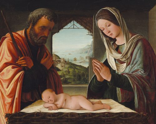 Lorenzo Costa, Adorazione del Bambino, c. 1494. Lione, Musée des Beaux-Arts